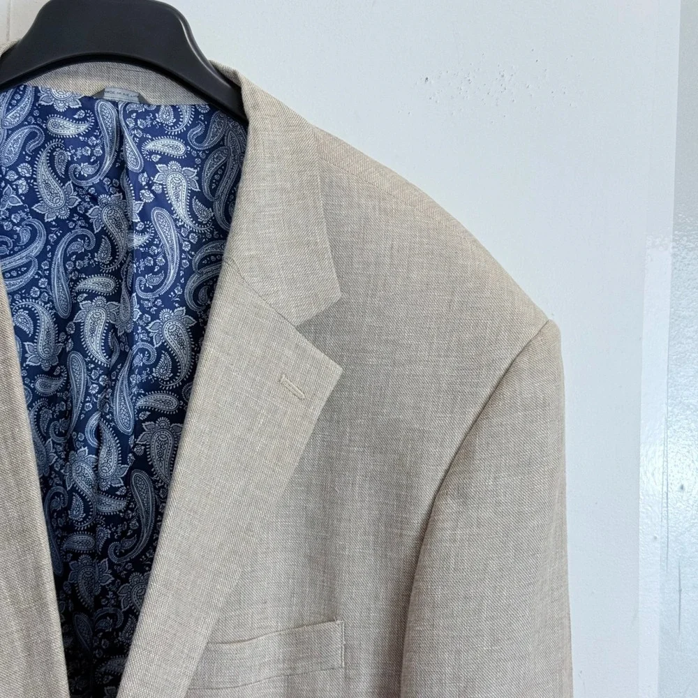 Oak Hill Mens 3XLT 54L/56L Beige Linen Blend Two Button Blazer Sport Coat